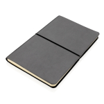 Liniertes A5-Notizbuch mit flexiblem PU-Cover mit Quer-Verschlussband farbe schwarz dritte Ansicht