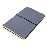 Liniertes A5-Notizbuch mit flexiblem PU-Cover mit Quer-Verschlussband farbe marineblau dritte Ansicht