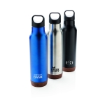 Wiederverwendbare auslaufsichere Thermosflasche mit Korkboden, 600 ml farbe blau verschiedene Ansichten mit Logo