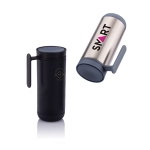 Schwarzer Isolierbecher mit praktischem Griff, 225 ml farbe schwarz verschiedene Ansichten mit Logo