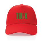 Cap mit 5 Panelen aus recyceltem Baumwolltwill und Metallschnalle farbe rot Ansicht mit Logo