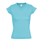 Damen-T-Shirt aus Baumwolle mit V-Ausschnitt, 150 g/m², SOL'S Moon farbe bondi blau