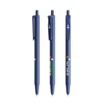 Günstiger langlebiger BIC-Kugelschreiber mit blauer Tinte farbe marineblau Ansicht mit Logodruck