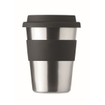 Edelstahl To Go Becher mit Silikonband und Logo, 350 ml farbe schwarz dritte Ansicht