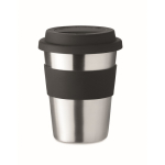 Edelstahl To Go Becher mit Silikonband und Logo, 350 ml farbe schwarz fünfte Ansicht