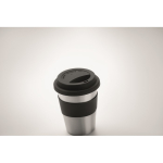 Edelstahl To Go Becher mit Silikonband und Logo, 350 ml farbe schwarz fünftes Detailbild