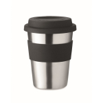 Edelstahl To Go Becher mit Silikonband und Logo, 350 ml farbe schwarz sechste Ansicht