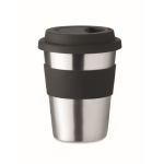 Edelstahl To Go Becher mit Silikonband und Logo, 350 ml farbe schwarz siebte Ansicht