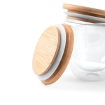 Doppelwandiges Borsilikatglas mit luftisoliertem Bambusdeckel, 250 ml farbe heller holzton