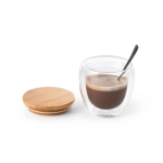 Doppelwandiges Borsilikatglas mit luftisoliertem Bambusdeckel, 250 ml farbe heller holzton