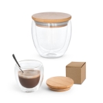 Doppelwandiges Borsilikatglas mit luftisoliertem Bambusdeckel, 250 ml