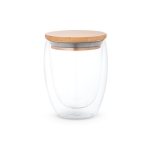 Doppelwandiges Borsilikatglas mit luftisoliertem Bambusdeckel, 350 ml farbe heller holzton