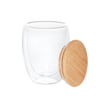 Doppelwandiges Borsilikatglas mit luftisoliertem Bambusdeckel, 350 ml farbe heller holzton