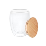 Doppelwandiges Borsilikatglas mit luftisoliertem Bambusdeckel, 350 ml farbe heller holzton