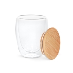 Doppelwandiges Borsilikatglas mit luftisoliertem Bambusdeckel, 350 ml farbe heller holzton
