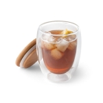 Doppelwandiges Borsilikatglas mit luftisoliertem Bambusdeckel, 350 ml farbe heller holzton