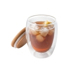 Doppelwandiges Borsilikatglas mit luftisoliertem Bambusdeckel, 350 ml farbe heller holzton