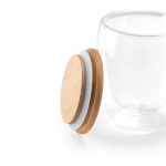 Doppelwandiges Borsilikatglas mit luftisoliertem Bambusdeckel, 350 ml farbe heller holzton