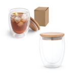 Doppelwandiges Borsilikatglas mit luftisoliertem Bambusdeckel, 350 ml