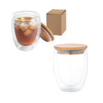Doppelwandiges Borsilikatglas mit luftisoliertem Bambusdeckel, 350 ml