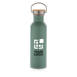 Einwandige Edelstahlflasche mit Bambusdeckel und Griff, 700 ml farbe grün Ansicht mit Druckbereich