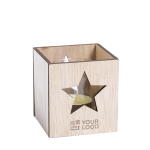 Weihnachtlicher Kerzenhalter aus Holz mit Duftkerze für Kunden Ansicht mit Druckbereich