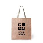 Bedruckbarer Jutebeutel mit farbigen Henkeln als Werbegeschenk Ansicht mit Druckbereich