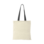 Baumwolltasche mit langen bunten Henkeln mit Logo, 100 g/m2 farbe schwarz zweite Vorderansicht