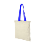 Baumwolltasche mit langen bunten Henkeln mit Logo, 100 g/m2 farbe blau