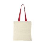 Baumwolltasche mit langen bunten Henkeln mit Logo, 100 g/m2 farbe rot Vorderansicht