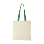 Baumwolltasche mit langen bunten Henkeln mit Logo, 100 g/m2 farbe grün zweite Vorderansicht