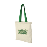 Baumwolltasche mit langen bunten Henkeln mit Logo, 100 g/m2 farbe grün Ansicht mit Siebdruck