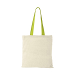Baumwolltasche mit langen bunten Henkeln mit Logo, 100 g/m2 farbe lindgrün zweite Vorderansicht