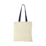 Baumwolltasche mit langen bunten Henkeln mit Logo, 100 g/m2 farbe marineblau zweite Vorderansicht