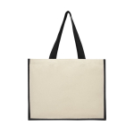 Jutetasche mit Canvas mit laminiertem Innenraum mit Logo farbe schwarz zweite Rückansicht