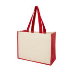 Jutetasche mit Canvas mit laminiertem Innenraum mit Logo farbe rot