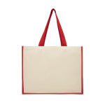 Jutetasche mit Canvas mit laminiertem Innenraum mit Logo farbe rot zweite Rückansicht