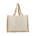 Jutetasche mit Canvas mit laminiertem Innenraum mit Logo farbe natürliche farbe zweite Vorderansicht