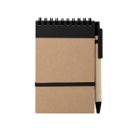 Linierter Notizblock mit Cover und Kuli aus Karton als Werbemittel, A6 farbe schwarz erste Ansicht
