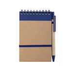 Linierter Notizblock mit Cover und Kuli aus Karton als Werbemittel, A6 farbe blau erste Ansicht