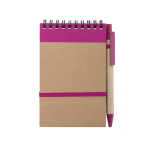 Linierter Notizblock mit Cover und Kuli aus Karton als Werbemittel, A6 farbe pink erste Ansicht