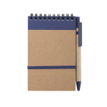 Linierter Notizblock mit Cover und Kuli aus Karton als Werbemittel, A6 farbe marineblau erste Ansicht