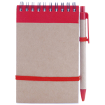 Linierter Notizblock mit Cover und Kuli aus Karton als Werbemittel, A6