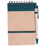 Linierter Notizblock mit Cover und Kuli aus Karton als Werbemittel, A6