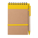 Linierter Notizblock mit Cover und Kuli aus Karton als Werbemittel, A6