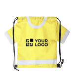 Kinder-Turnbeutel in T-Shirt-Form aus Polyester mit Logo bedruckt Ansicht mit Druckbereich