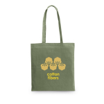 Farbige Baumwolltasche als Messegeschenk, 140 g/m² farbe militärgrün Ansicht mit Logo 1