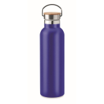 Thermoflasche aus Edelstahl mit Bambusdeckel und Henkel, 750 ml farbe blau
