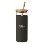 Cocktail-Glas mit Silikonhülle, Bambusdeckel und Strohhalm, 450 ml farbe schwarz Hauptansicht
