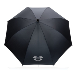 Manueller XXL Regenschirm aus recycelten Materialien, Ø 130 cm farbe schwarz Ansicht mit Logo